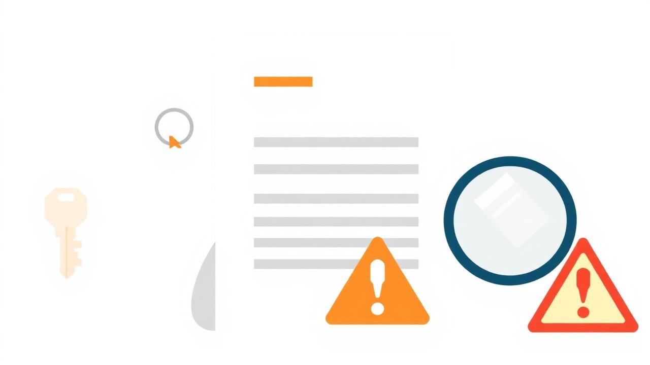 Illustration of a house key, property documents and a magnifying glass representing property verification